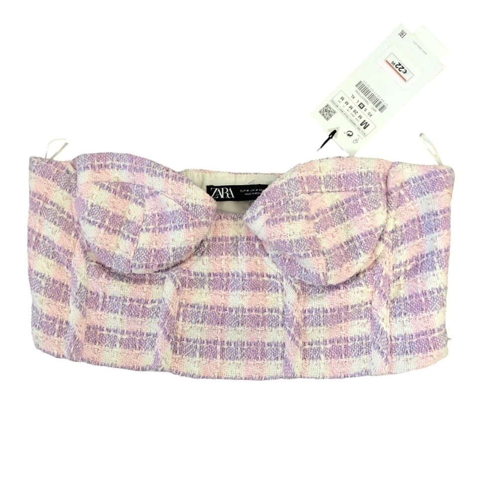 Zara lilac gingham crop corset top medium NWT